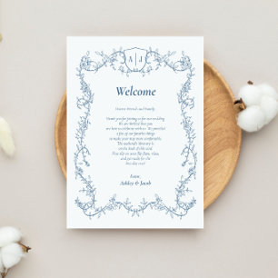 Steel Blue Botanical Wedding Letter and Itinerary Program