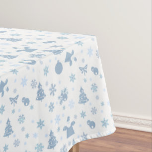 Steel Blue Christmas Pattern on White Tablecloth