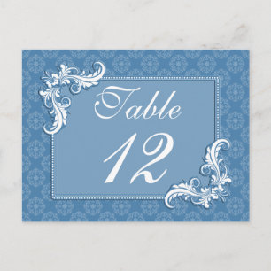 Steel Blue Damask and Floral Frame Table Number Postcard