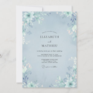 Steel Blue Ethereal Botanical Wedding Invitation