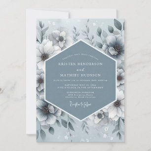 Steel Blue Ethereal Flora Wedding Invitation