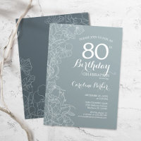 Steel Blue Floral 80th Birthday Party