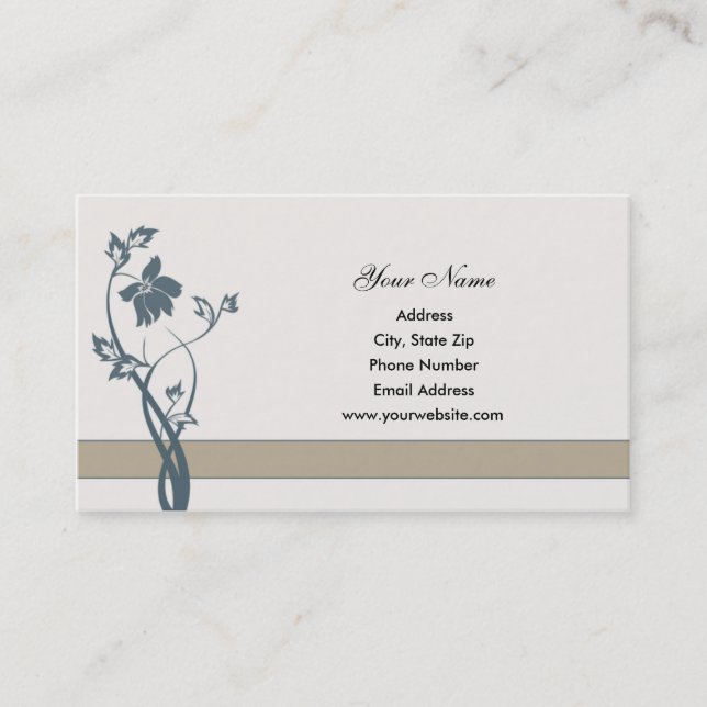 Steel Blue Floral Business Cards (Front)