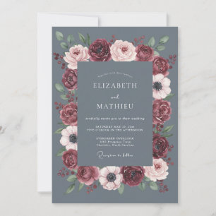 Steel Blue Hushed Winter Wedding Invitation