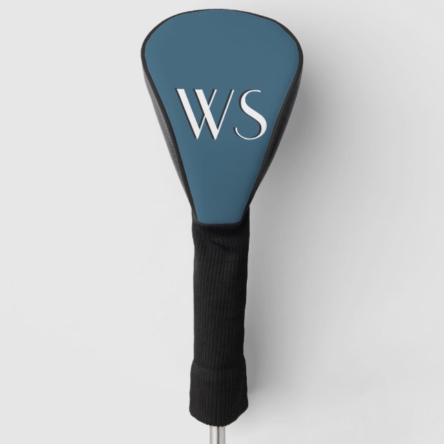 Steel Blue Initialised Golf Head Cover (Front)