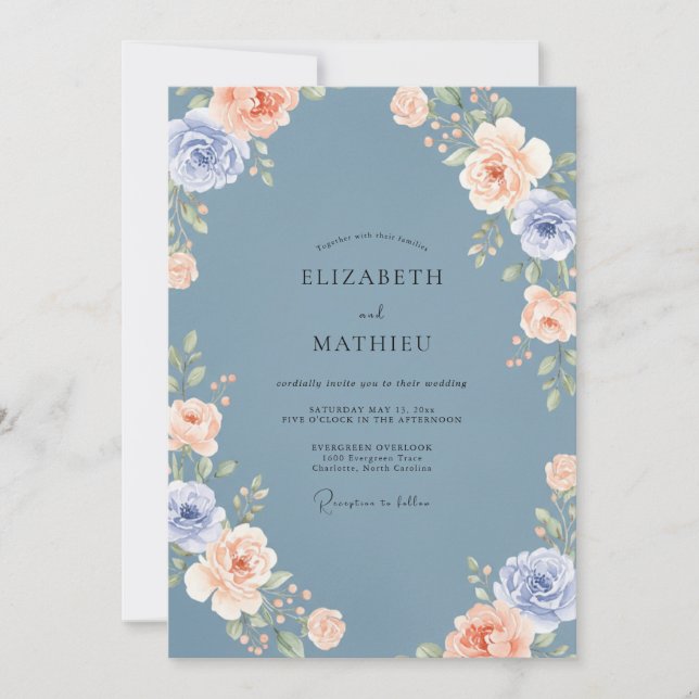Steel Blue Lush Spring Wedding Invitation (Front)