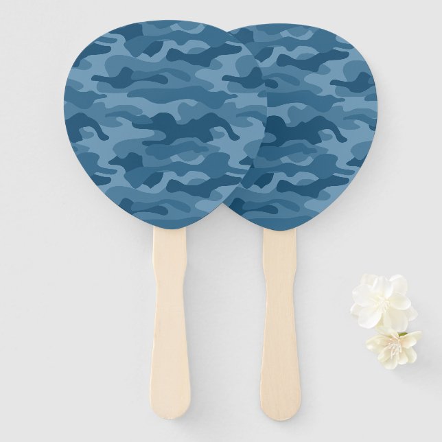 Steel Blue Monocolor Camo Hand Fan (Front and Back)