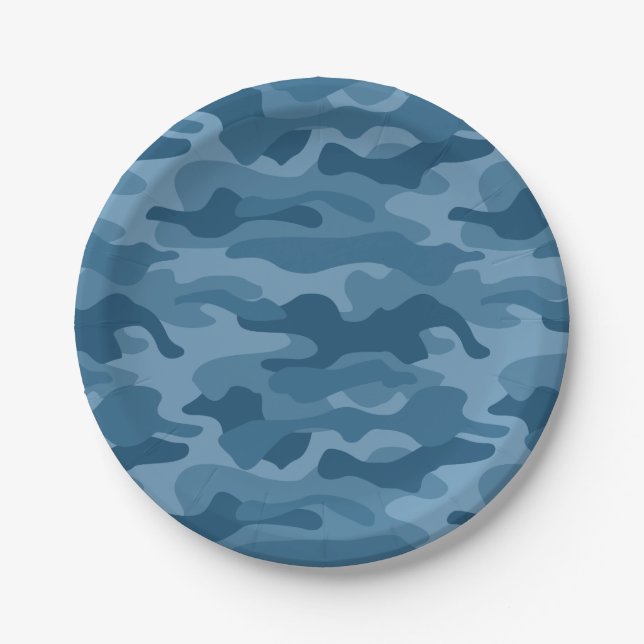Steel Blue Monocolor Camo Paper Plate (Front)