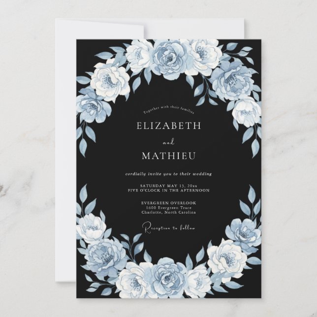 Steel Blue Moody Winter Wedding Invitation (Front)