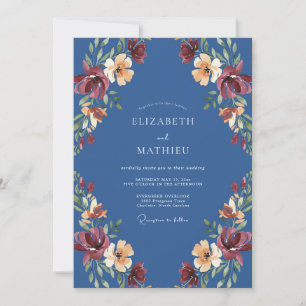 Steel Blue Painterly Autumn Wedding Invitation