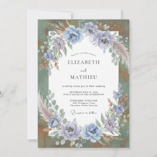 Steel Blue Pampas Eucalyptus Wedding Invitation