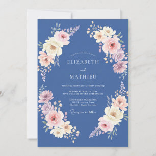 Steel Blue Pastel Floral Wedding Invitation