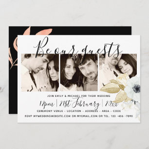 Steel Blue Photos x 3 Modern Handwritten Wedding Invitation