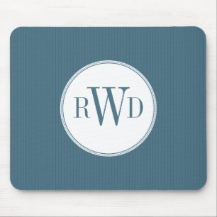Steel Blue Pinstripe Monogram Mousepad