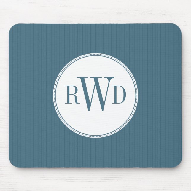 Steel Blue Pinstripe Monogram Mousepad (Front)