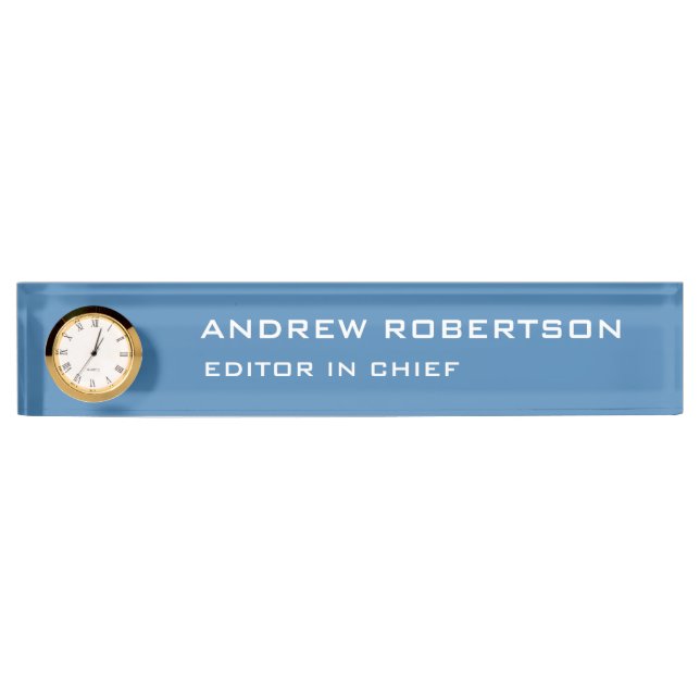 Steel Blue Plain Elegant Minimalist Simple Nameplate (Front)