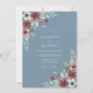 Steel Blue Poppy Wedding Invitation