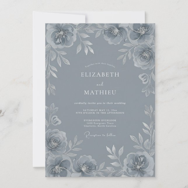Steel Blue Refined Winter Wedding Invitation (Front)