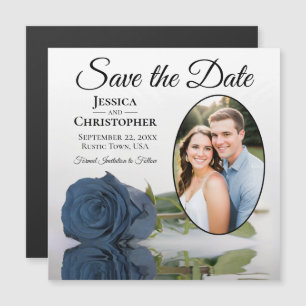 Steel Blue Rose Wedding Save The Date Photo Magnet