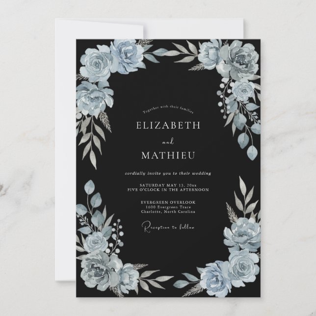 Steel Blue Seraphic Winter Wedding Invitation (Front)