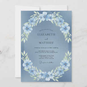 Steel Blue Serene Winter Wedding Invitation