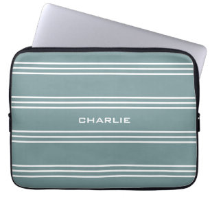 Steel Blue Stripes custom monogram laptop sleeves
