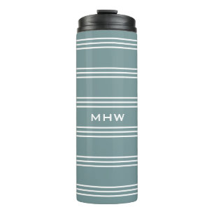 Steel Blue Stripes custom monogram tumbler