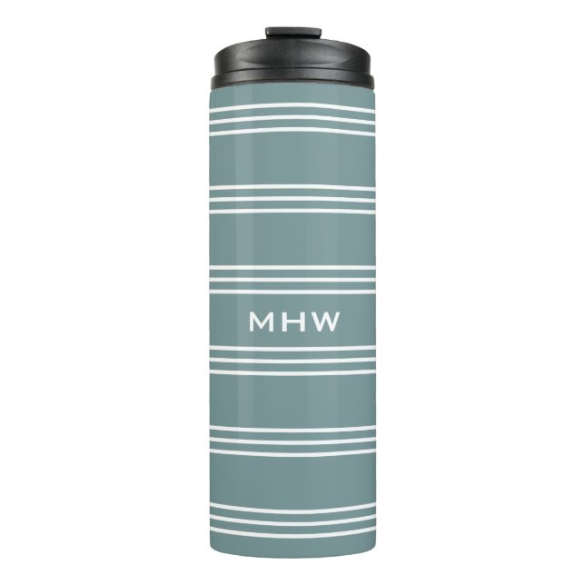 Steel Blue Stripes custom monogram tumbler (Front)