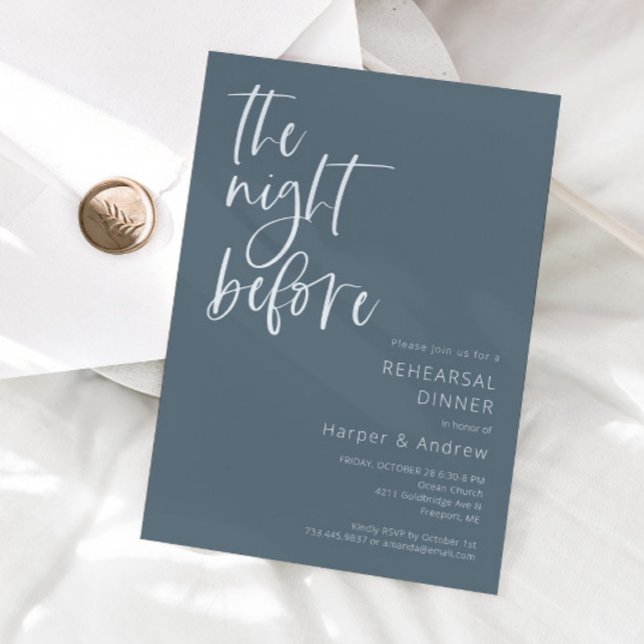 Steel Blue The Night Before Rehearsal Dinner Invitation (Creator Uploaded)
