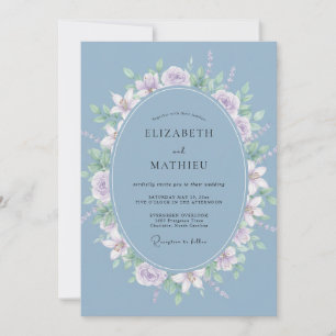 Steel Blue Violet Wreath Wedding Invitation