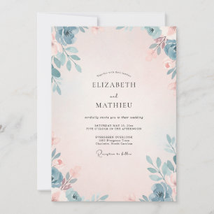 Steel Blush Foliage Eucalyptus Wedding Invitation