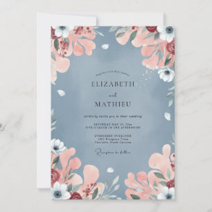 Steel Blush Peony Wedding Invitation