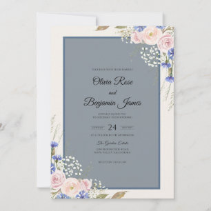 Steel Blush Rose Wedding Invitation