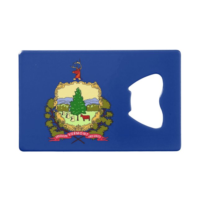 Steel Bottle Opener with flag of Vermont, USA (Front (Horizontal))