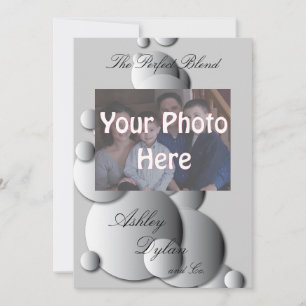 Steel Bubbles Blended Family Photo Wedding Invitation