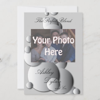 Steel Bubbles Blended Family Photo Wedding Invitation