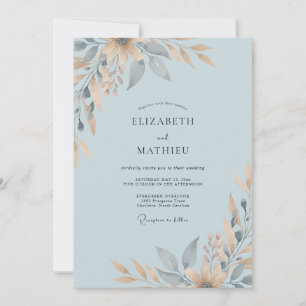 Steel Champagne Leaf Wedding Invitation