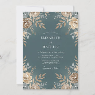 Steel Champagne Leafy Wedding Invitation