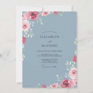 Steel Crimson Bloom Wedding Invitation