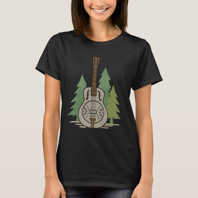 Steel Dobro Forest – Rustic Music Lover Art T-Shirt (Front)