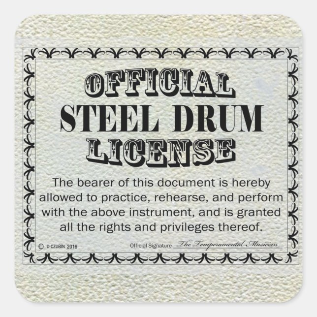 Steel Drum License Square Sticker (Front)