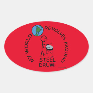 Steel Drum - World Revolves Around Oval Sticker