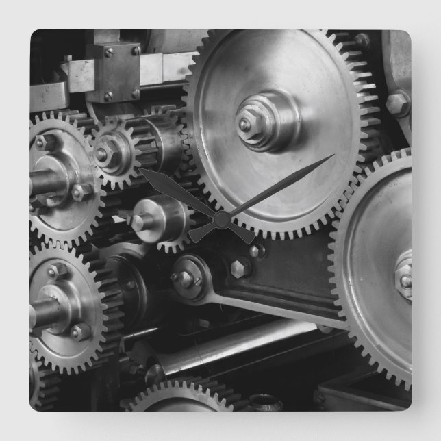 Steel Gears Square Wall Clock (Front)