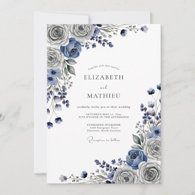 Steel Gray Lustrous Winter Wedding Invitation (Front)