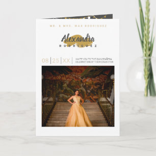 Steel Grey and Gold Photo Quinceanera Invitation