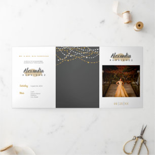 Steel Grey and Gold Photo Quinceanera Tri-Fold Invitation