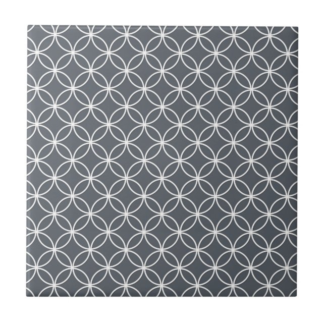 Steel Grey and White Circles Pattern Ceramic Tile (Front)
