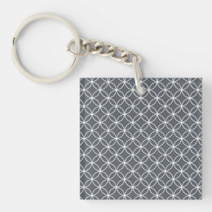 Steel Grey and White Circles Pattern Key Ring