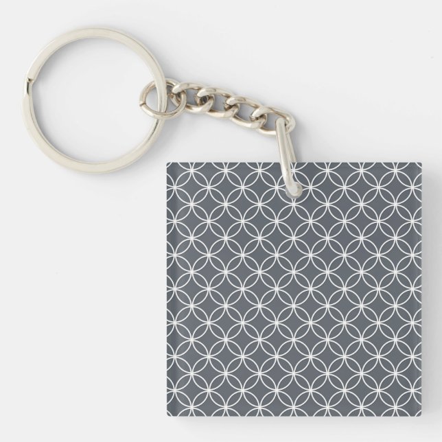Steel Grey and White Circles Pattern Key Ring (Front)