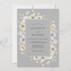 Steel Grey Champagne Wreath Wedding Invitation